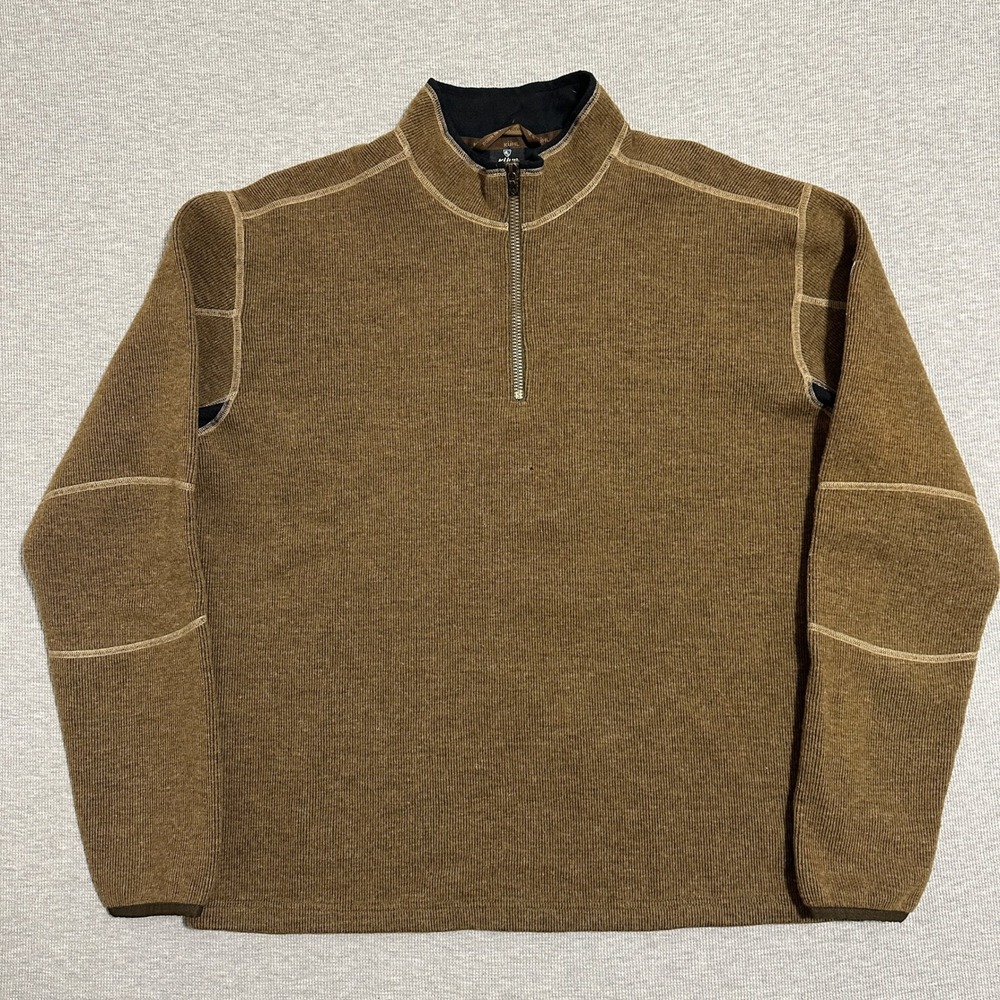 KUHL ThermoKore Brown Wool Blend 1/4 Zip Pullover Ribbed Sweater Mens XXL
